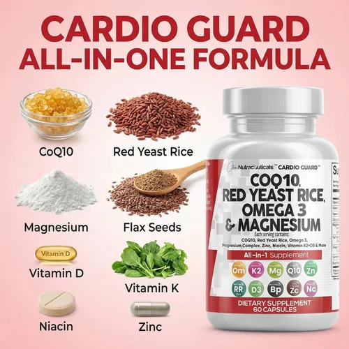 Vista 4 de Clean Nutraceuticals COQ10 200mg Arroz de Levadura Roja Omega 3 Complejo de Magnesio 500mg Niacina Zinc Vitamina K2 D3 - Vitaminas para el Apoyo al