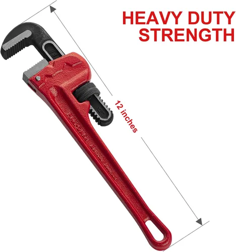 Vista 5 de MAXPOWER Llave de tubo recto de 12 pulgadas, llave de fontanero ajustable resistente, herramienta de plomería de acero tratado térmicamente