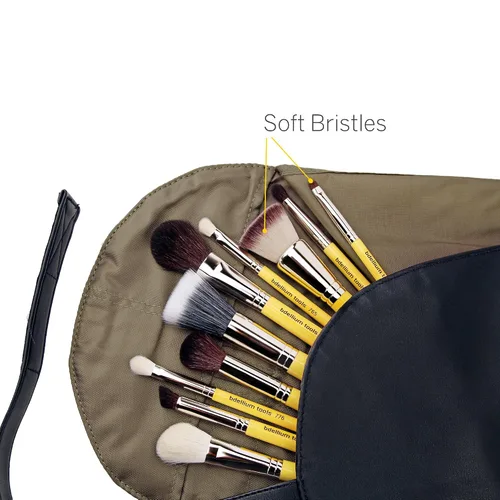 Vista 4 de Bdellium Tools Studio Mineral - Juego de brochas con bolsa enrollable, 10 piezas, diseñado para usar con maquillaje mineral (amarillo, 1 unidad)