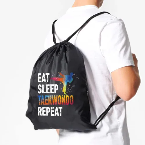 Vista 4 de Eat Sleep Taekwondo Repeat - Mochila impermeable con cordón, bolsa deportiva de taekwondo para hombres y mujeres, regalos de jugador de taekwondo
