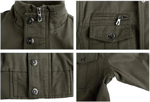 Vista 5 de CRYSULLY - Chaqueta de invierno de forro polar para hombre, estilo informal, con varios bolsillos, abrigo de campo