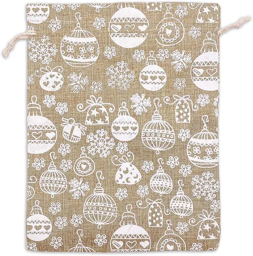 Vista 26 de 48 paquetes de 3x4 bolsas de regalo reutilizables de yute y arpillera con cordones (Feliz Navidad, X-Pequeño) - para regalos, favores de fiesta