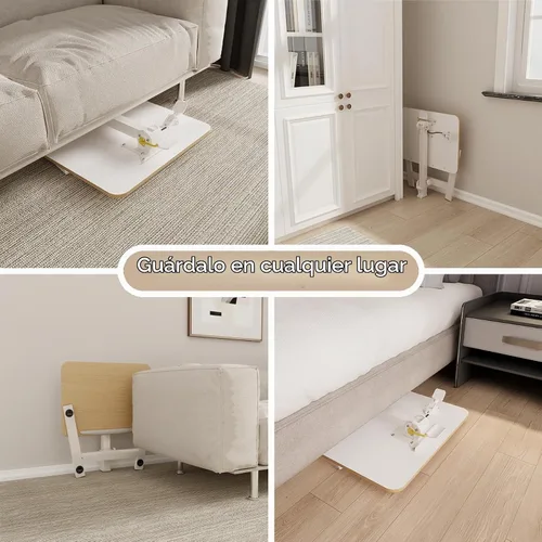 Vista 7 de alawooder 25" Mobile Folding Desk: Pneumatic Sit-Stand, No Assembly Escritorio para portátil con ruedas ajustables de 29 a 42 pulgadas, ruedas Beige