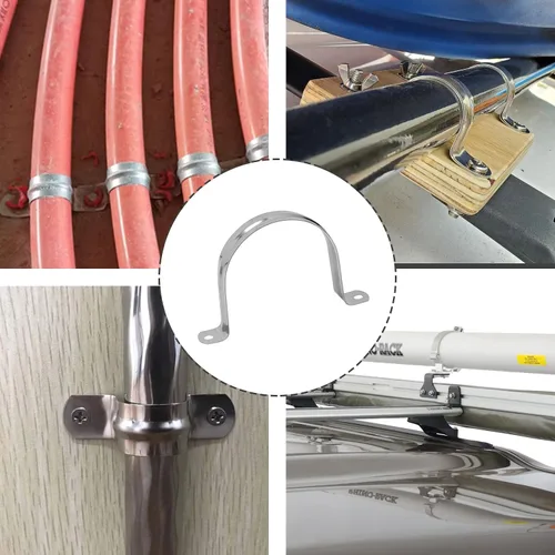 Vista 5 de Waziaqoc 10 abrazaderas de correa de tubo M100, soporte en U de acero inoxidable de 4 pulgadas, colgador de manguera de 2 agujeros, clips de tensión