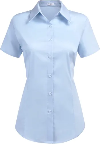 Vista 13 de HOTOUCH - Camisas básicas con botones para mujer de manga corta elásticas con cuello de botón para mesera y trabajo