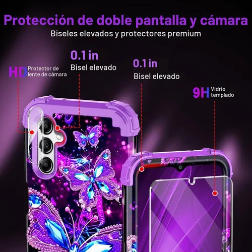 Vista 5 de Miqala Funda para Galaxy A14 5G, que brilla en la oscuridad, tres capas, resistente, a prueba de golpes, cuerpo completo, parachoques de plástico