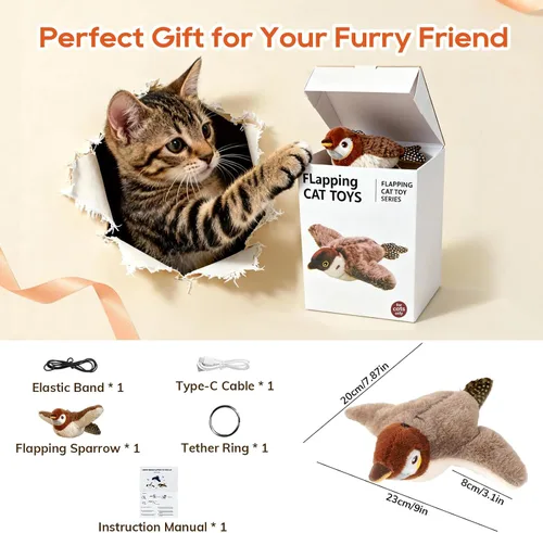 Vista 5 de Rocfish Juguetes para Gatos, Juguetes de Hierba Gatera para Gatos, Juguete de Pájaro Aletante para Gatos, Juguete de Pájaro para Gatos Interactivo