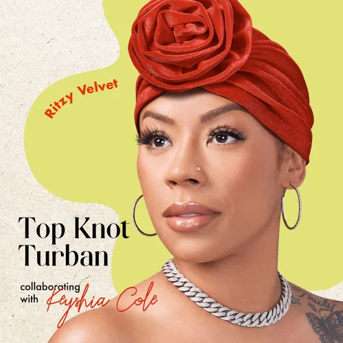 Vista 5 de Red by Kiss X Keyshia Cole - Turbante con nudo superior, turbante de terciopelo Ritzy, gorro preatado, Rojo