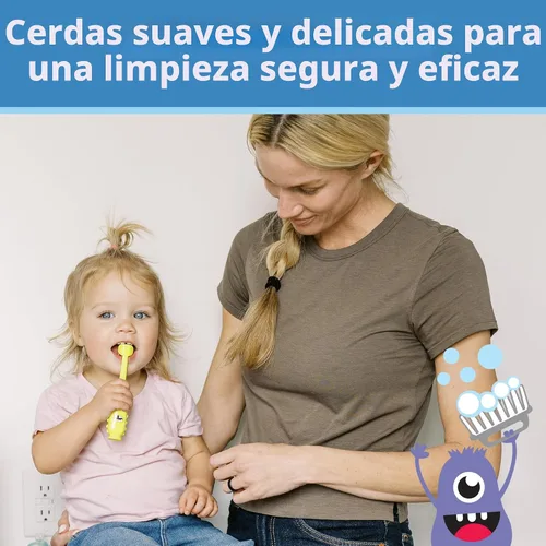 Vista 7 de Dr. Brown's ToothScrubber Cepillo de dientes para niños pequeños, cepillo de dientes de entrenamiento de triple cara con base de ventosa, monstruo