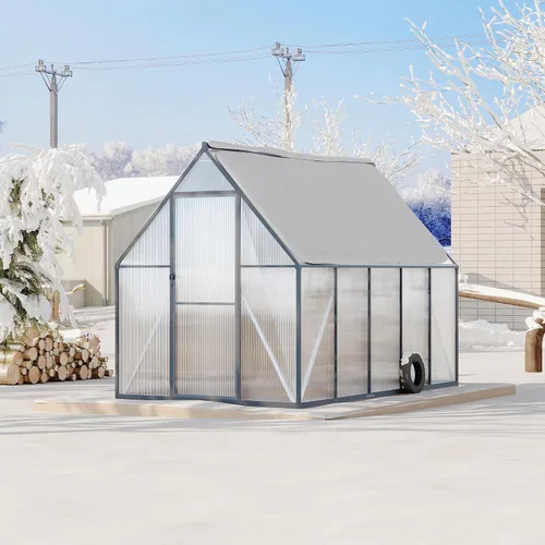 Vista 7 de Takywep Invernadero para exteriores de 6 x 9 pies con paneles de policarbonato, kit de invernadero con marco de aluminio resistente con puerta