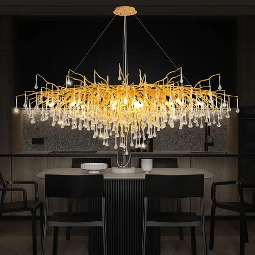 Vista 13 de Candelabro de cristal negro de 23.6 pulgadas, moderno colgante de techo de flores, iluminación colgante de rama de árbol, gota de lluvia, lámpara