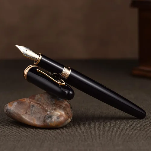 Vista 8 de Hongdian 1841 - Pluma estilográfica, punta fina, resina negra, instrumento de escritura clásica con estuche de metal