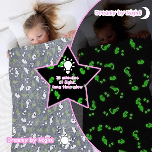 Vista 6 de LAT - Manta que brilla en la oscuridad, de franela de felpa supersuave y mullida para niñas y niños, para todas las estaciones, para cama o sofá, 50