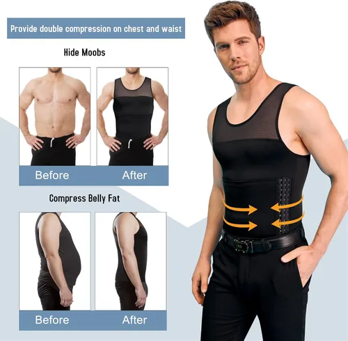 Vista 5 de Chaleco adelgazante para hombre, camiseta de compresión ajustada con control de abdomen, ropa interior y carpeta Moobs