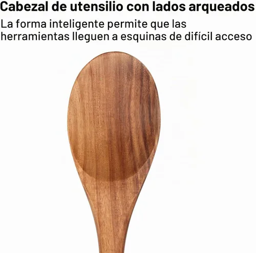 Vista 3 de Cuchara de madera grande de 14" para cocinar cucharas de mezcla de madera grande no tóxicas Long Stirring Spoon Teak Baking Cooking Spatula Acacia