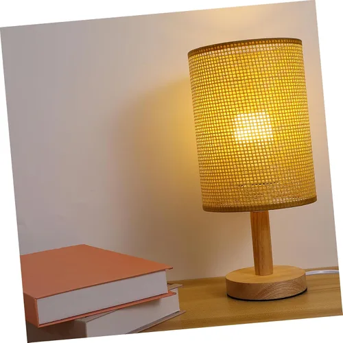 Vista 4 de Pantalla de lámpara tejida de ratán para lámparas de mesa, diseño de tambor rústico, cubierta de luz única para sala de estar, dormitorio