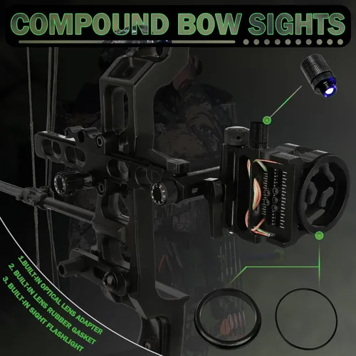 Vista 2 de 5-Pin Compound Bow Sight - with Level & Height Micro-Adjustable, Aluminum Alloy Hunting Sight for Right/Left Hand, Includes Sight Light & Tools