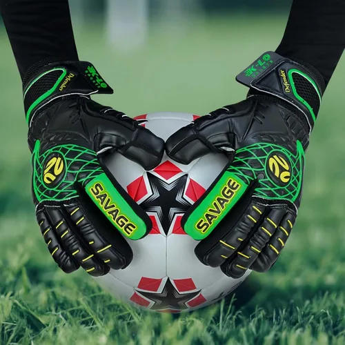 Vista 2 de K-LO - Guantes de portero de fútbol Savage Blackout (unisex, juvenil, niños y adultos) - Protectores de dedos para protección Palma de agarre
