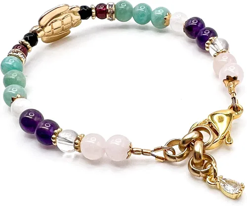 Vista 3 de Pulsera de fertilidad de tortuga fértil/piedras preciosas naturales cuarzo rosa, piedra lunar, amatista, cristal de roca, granate, ónix