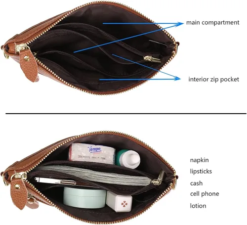 Vista 5 de YALUXE Clutch Wristlet - Cartera de piel auténtica con bloqueo RFID y cadena de hombro