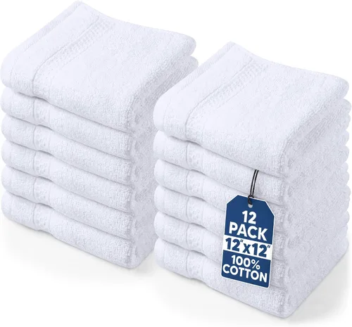 Vista 14 de Paños Utopia Luxury de 100% algodón ringspun y de cuidado fácil para máxima suavidad y absorción. Paquete de 12 (13 in x 13 in) Highly Absorbent