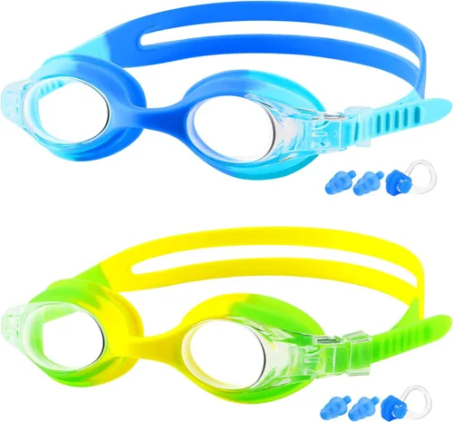 Vista 10 de COOLOO Gafas de natación para niños de 3 a 15 años, paquete de 2 gafas de natación para niños con cubierta para la nariz, sin fugas, antiniebla
