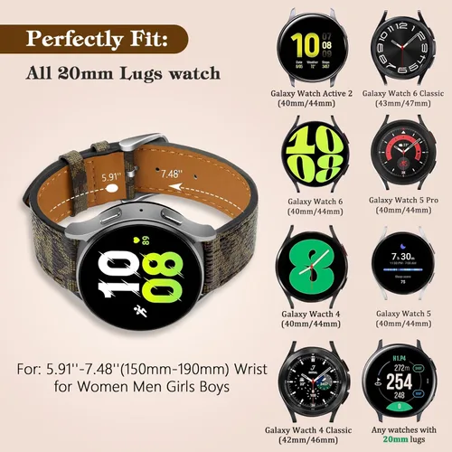 Vista 4 de Correas de cuero compatibles con Samsung Galaxy Watch 6/5/4 1.575 in 1.732 in/6 Classic 1.693 in 1.850 in/4 Classic 1.654 in 1.811 in, 0.787 in