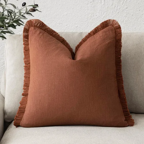 Vista 40 de Foindtower Fundas de almohada decorativas de lino con flecos, acogedora funda de cojín bohemia estilo farmhouse con borlas, funda de almohada