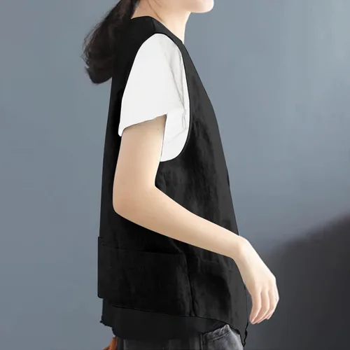 Vista 7 de COTECRAM Chaleco de lino de algodón para mujer, casual, sin mangas, con botones, ligero, para verano, holgado, ropa de abrigo