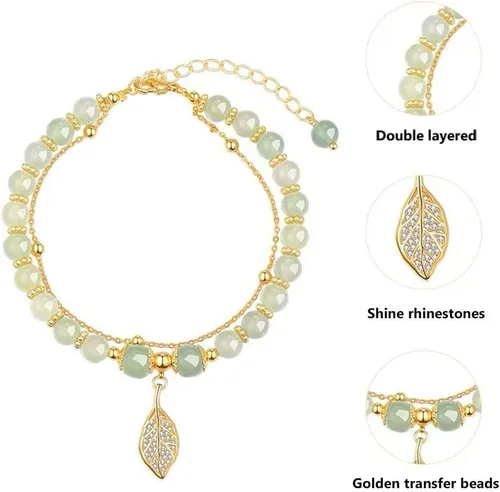 Vista 6 de Gofinoday Hetian Jade - Pulsera de hoja de oro, pulsera de temperamento elegante de jade hetiano, 12 pulseras de jade para mujer (2 unidades)