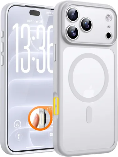 Vista 877 de TOCOL Funda magnética 3 en 1 para iPhone 15 Pro, mejorada [protección completa de cámara] con 2 protectores de pantalla, compatible con MagSafe Gris