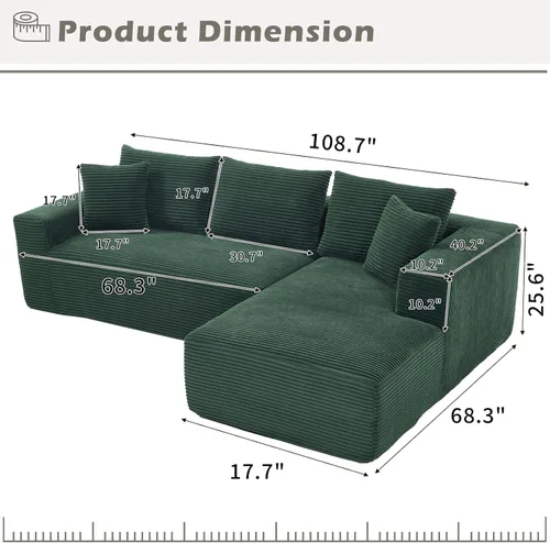 Vista 2 de Sofá modular de 108.3 pulgadas para sala de estar, sofá moderno sin hueso, sofá tapizado de espuma de nube con diván, sofá en forma de L