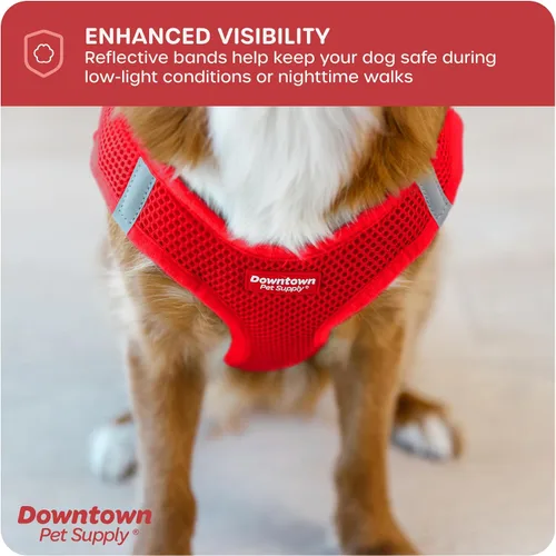 Vista 34 de Downtown Pet Supply Arnés para perro Step-in – Sin tirones, malla acolchada ajustable con ribete reflectante, correa de hebilla segura – Arnés