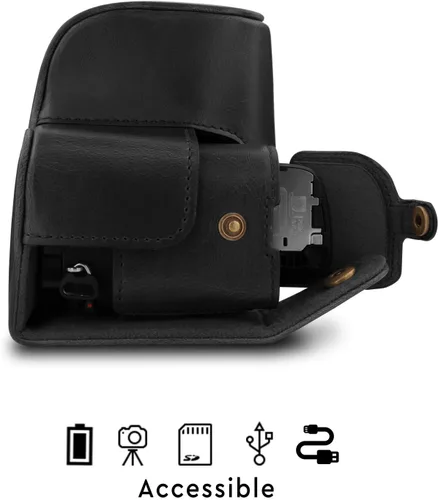 Vista 6 de MegaGear MG1651 Ever Ready Funda de piel para cámara Compatible con Sony Alpha A6400 (16-50mm) - Negro