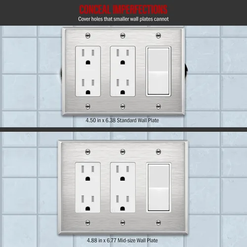 Vista 95 de ENERLITES Placa decorativa doble de metal para interruptor o receptáculo, placa de pared de acero inoxidable, resistente a la corrosión