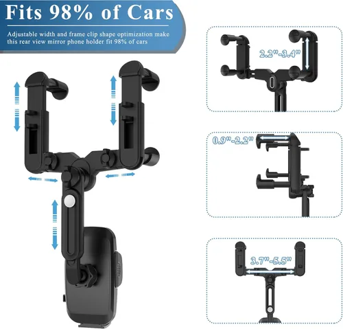 Vista 2 de Soporte de teléfono para automóvil, soporte de teléfono para espejo retrovisor, giratorio y retráctil, soporte de teléfono para espejo retrovisor