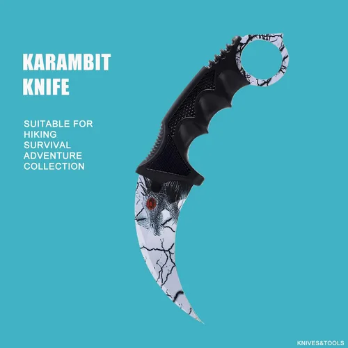 Vista 5 de 2 Piezas Cuchillo Karambit de Hoja Fija, Herramienta Táctica de Acampada, Cuchillo de Caza al Aire Libre con Funda y Cordón, Adecuado