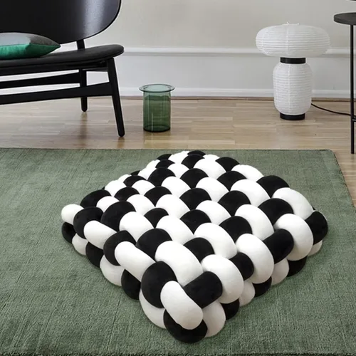 Vista 12 de Almohada decorativa cuadrada con nudo de 13 pulgadas, almohada anudada de terciopelo negro, almohada de piso de 8 bolas para sala de estar, ventana