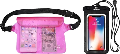 Vista 13 de Freegrace Juego de bolsas impermeables con correa para la cintura/funda para mantener tu teléfono y objetos de valor secos y seguros. Bolsas secas