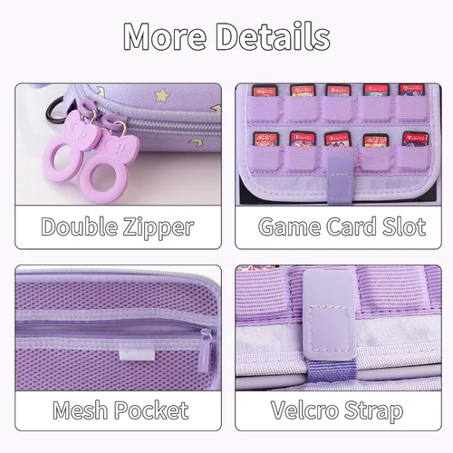 Vista 3 de Bolsa de viaje OLED para Nintendo Switch con 10 ranuras para tarjetas, funda de transporte anticaídas con cubierta rígida protectora de unicornio
