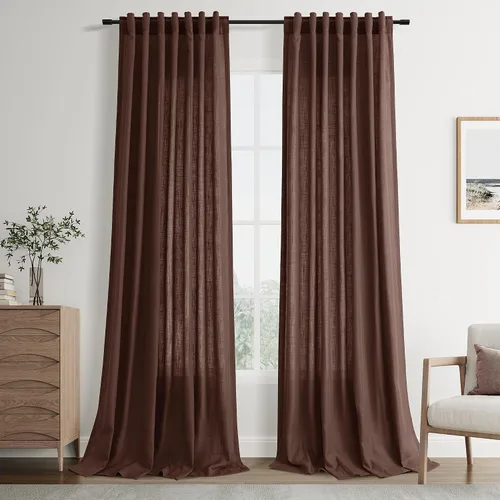 Vista 128 de Joywell - Cortinas de lino de 96 pulgadas de largo para sala de estar Natural