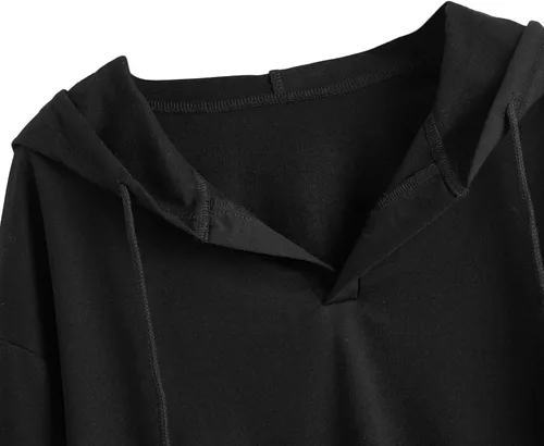 Vista 3 de Verdusa - Sudadera corta con capucha de manga larga para mujer con hombros caídos y cordón