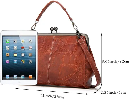 Vista 3 de Segater Bolso retro hueco de cuero PU de cera de aceite para mujer, bolso cruzado con bloqueo de beso, bolso de mensajero vintage