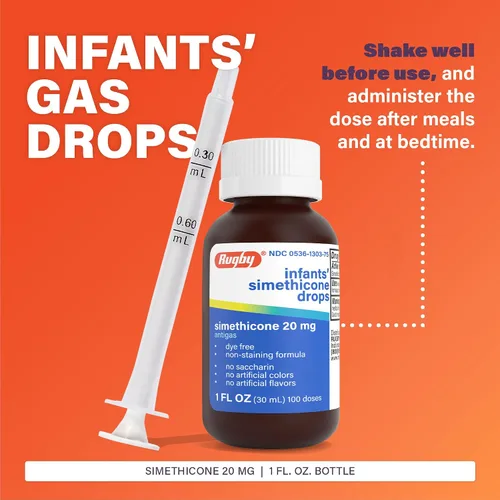 Vista 4 de Gotas para Gases sin Colorantes Rugby para Bebés - Gotas Líquidas de Simeticona 20 mg para Recién Nacidos, Bebés, Niños Pequeños y Niños - Alivio