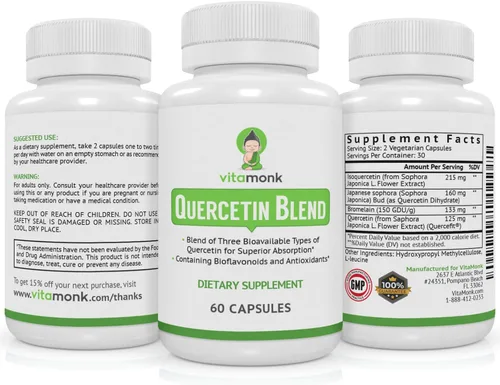 Vista 9 de VitaMonk Complejo de quercetina - 3 formas bioactivas - fitosoma de isoquercetina y quercetina con bromelina - Apoyo del sistema inmunológico