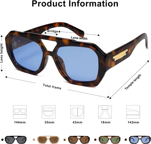 Vista 5 de SOJOS Lentes de sol de aviador de moda para mujer y hombre, polarizados, hexagonales, cuadrados, de doble puente, inspirados en diseñadores, SJ2288