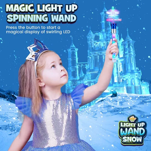 Vista 3 de Varita de luz para niños en caja de regalo, varita de juguete LED giratoria para niños y niñas, juguetes sensoriales de princesa mágica para niños