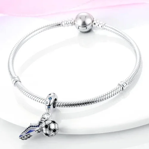Vista 2 de Dije colgante de zapato de fútbol para pulsera, dije de plata de ley, dije del día de la madre, joyería de mujer, dije de fútbol.., Plata esterlina