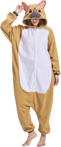 Vista 2 de HOMWERRONT Adult Animal Dog Onesie Pajamas for Women,Dog Costume for Adults,One Piece Halloween Cosplay Sleepwear