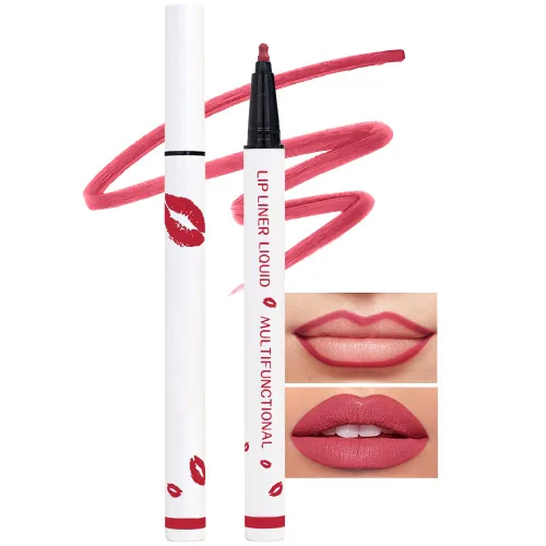 Vista 7 de Kaely Lápiz delineador de labios líquido de larga duración rosa impermeable, marcador de manchas de 24 horas, delineador de labios 2 en 1 mate